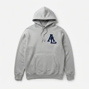 Grey hoodie with chenille letter patch