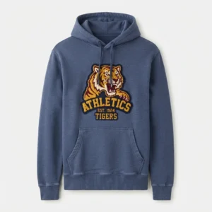 Navy hoodie with tiger mascot