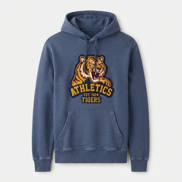 Navy hoodie with tiger mascot