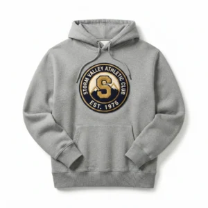 Grey hoodie with athletic club badge