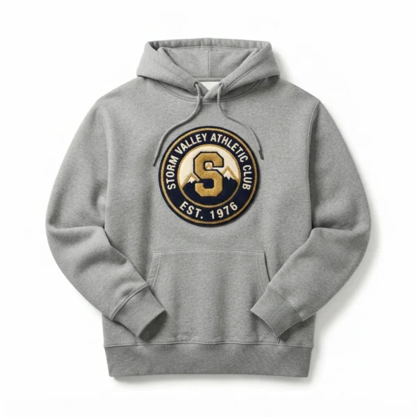 Grey hoodie with athletic club badge