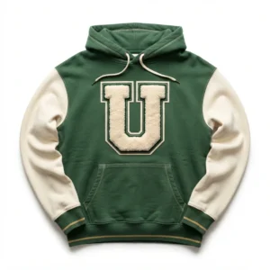 Green and cream varsity style hoodie