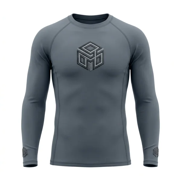 Slate grey rash guard with cube logo