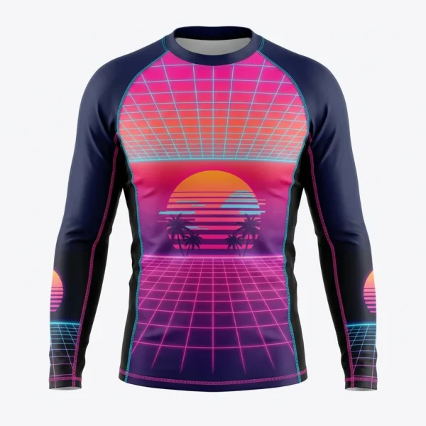 Custom Rash Guard – Synthwave Grid Synthwave sunset rash guard
