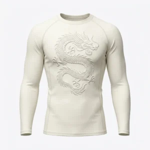 Cream rash guard with embossed dragon