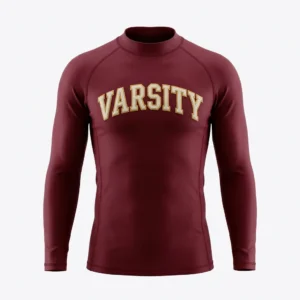 Maroon varsity lettering rash guard