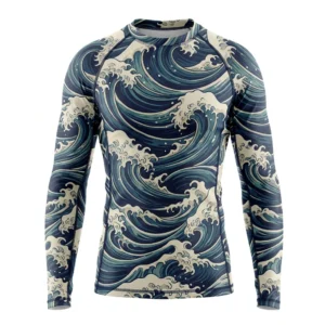 Japanese great wave print rash guard