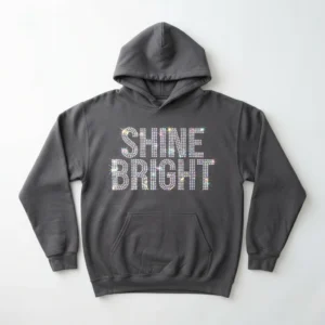Charcoal hoodie with rhinestone lettering