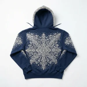 Navy hoodie with rhinestone burst design
