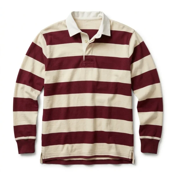 Burgundy and cream hooped rugby shirt
