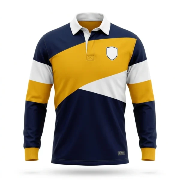 Navy gold and white panel rugby shirt