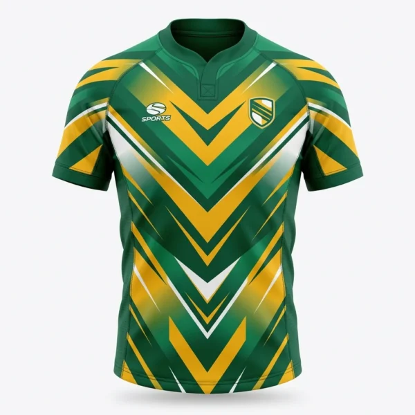 Custom Rugby Shirt – Green & Gold Chevron Green and gold chevron rugby jersey