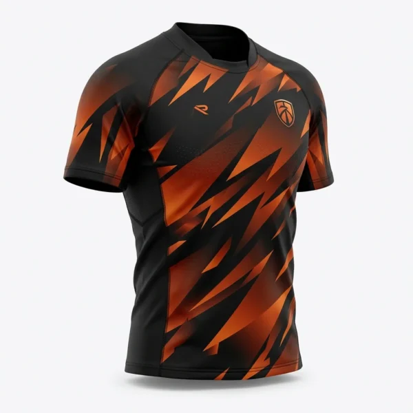 Black and orange shard rugby jersey