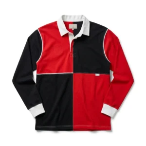 Custom Rugby Shirt – Red & Black Quarters Red and black quartered rugby shirt