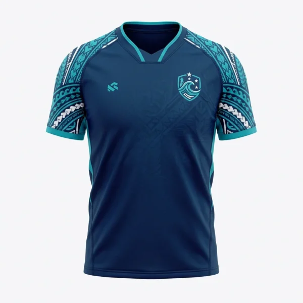 Navy rugby jersey with Polynesian sleeves