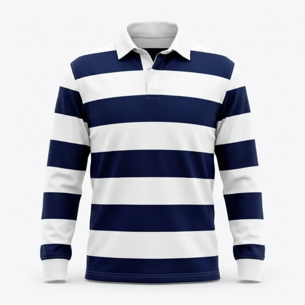 Navy and white hooped rugby shirt