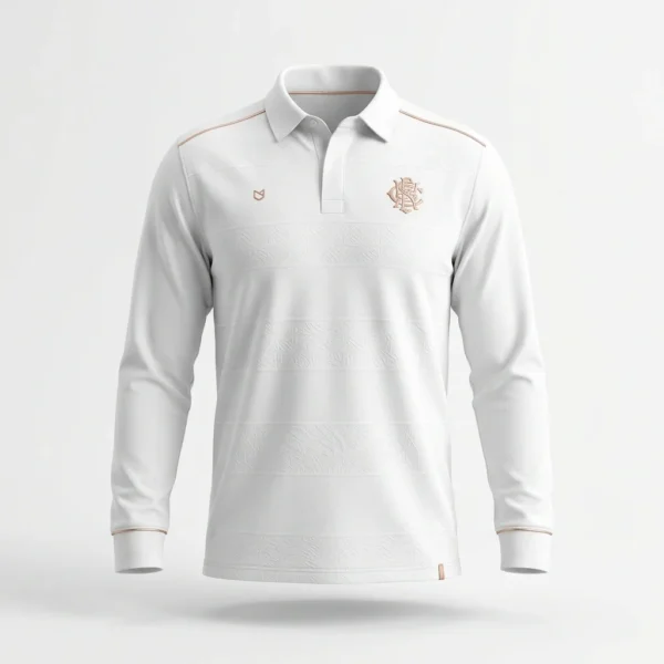Custom Rugby Shirt – White Heritage with Crest White heritage rugby shirt with embroidered crest