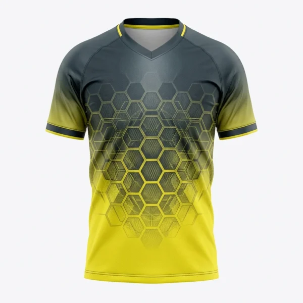 Custom Soccer Jersey – Grey to Yellow Hexagon Grey to yellow hexagon soccer jersey