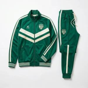 Green retro soccer tracksuit with cream stripes