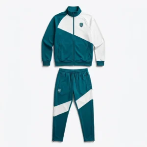Custom Soccer Tracksuit – Teal & White Block Teal and white soccer tracksuit