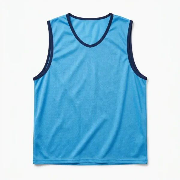 Custom Training Bib – Sky Blue with Navy Trim Sky blue mesh training bib with navy trim