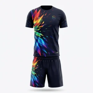 Black soccer kit with rainbow prism burst