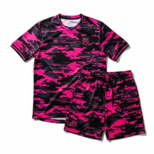Pink and black digital camo soccer kit