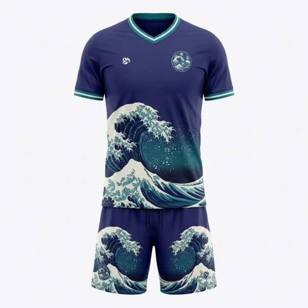 Custom Soccer Uniform – Great Wave Navy Navy great wave print soccer kit