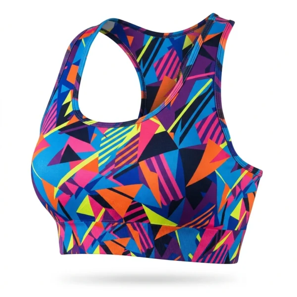 Neon geometric print sports bra