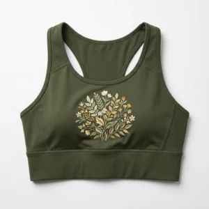 Custom Sports Bra – Olive Embroidered Floral Olive sports bra with floral embroidery