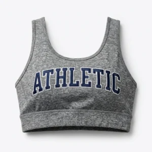 Custom Sports Bra – Heather Grey Athletic Heather grey athletic lettering sports bra