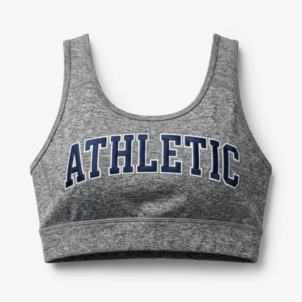 Custom Sports Bra – Heather Grey Athletic Heather grey athletic lettering sports bra
