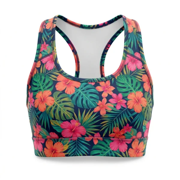 Tropical floral sports bra