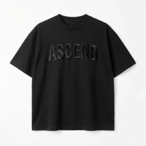 Black t-shirt with tonal embossed lettering