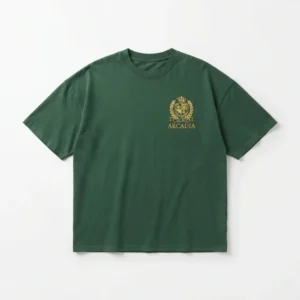 Green t-shirt with gold embroidered crest
