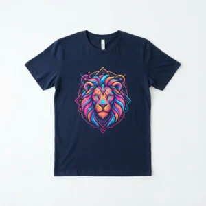 Navy t-shirt with neon lion graphic