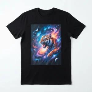 Black t-shirt with galaxy tiger print