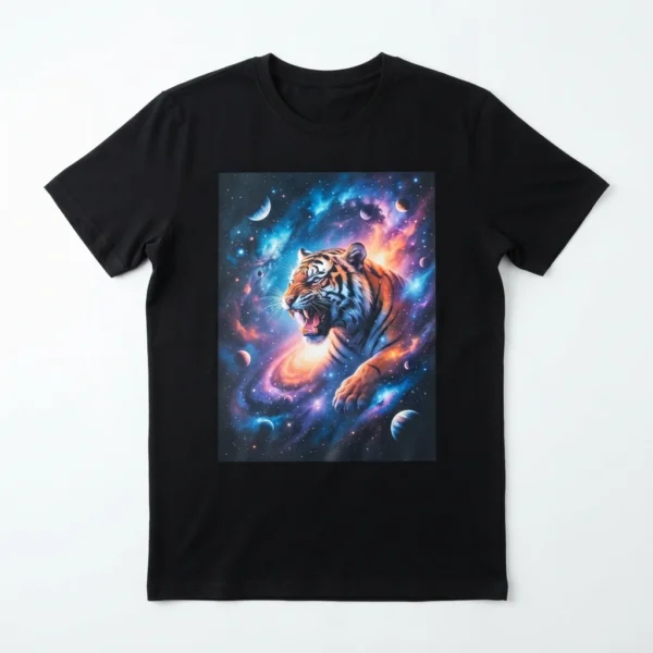 Custom Streetwear T-Shirt – Black Galaxy Tiger Black t-shirt with galaxy tiger print