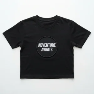 Black t-shirt with round patch print
