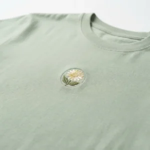 Sage t-shirt with small flower embroidery