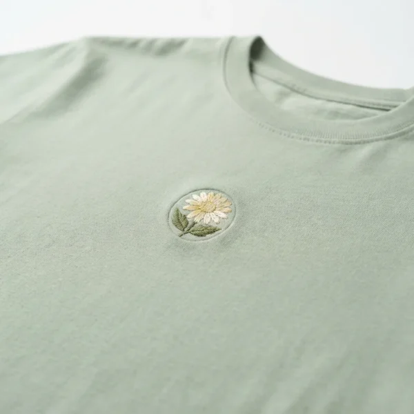 Custom Streetwear T-Shirt – Sage Flower Embroidery Sage t-shirt with small flower embroidery