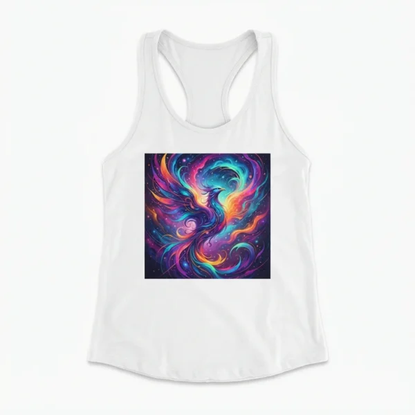 White racerback tank top with phoenix print