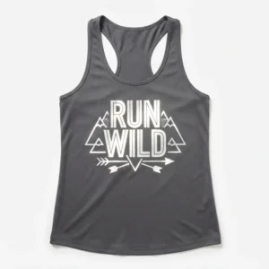 Charcoal racerback tank with run wild graphic