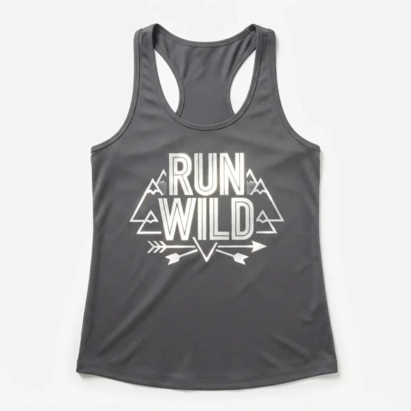 Custom Tank Top – Charcoal Run Wild Charcoal racerback tank with run wild graphic