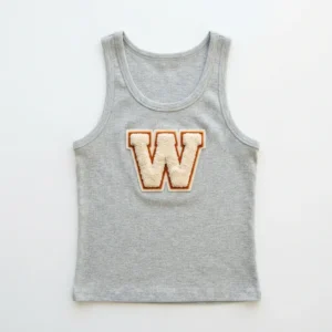 Grey tank top with chenille letter