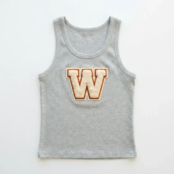 Grey tank top with chenille letter