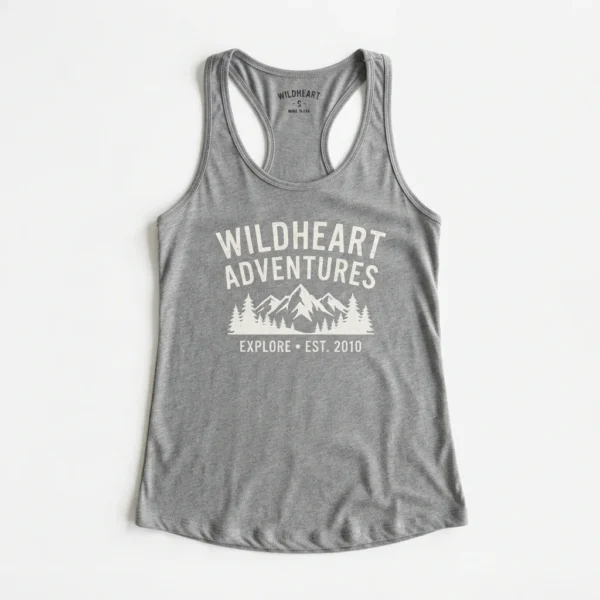 Custom Tank Top – Grey Adventures Print Grey racerback tank with mountain print
