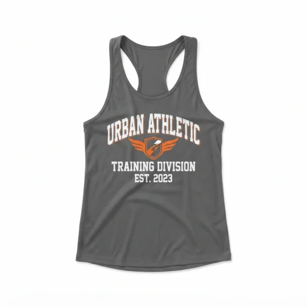 Custom Tank Top – Charcoal Urban Athletic Charcoal racerback tank with athletic print