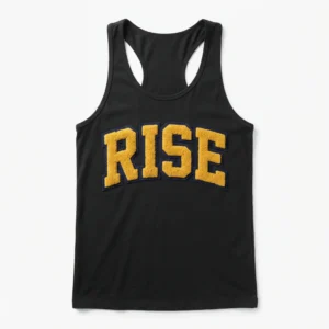 Black tank top with gold lettering