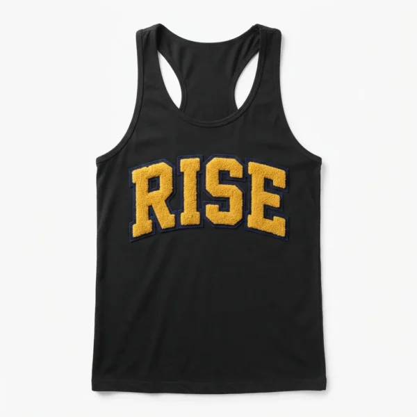 Black tank top with gold lettering